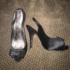 Lulu Townsend Black Satin Slingback Heels